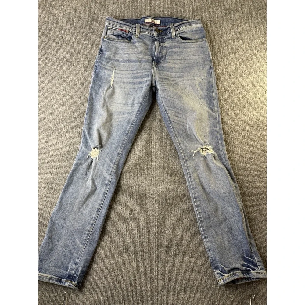 Tommy Hilfiger Denim Jeans Men 32x30 Skinny Moulante Pocket Crest Distressed Y2K